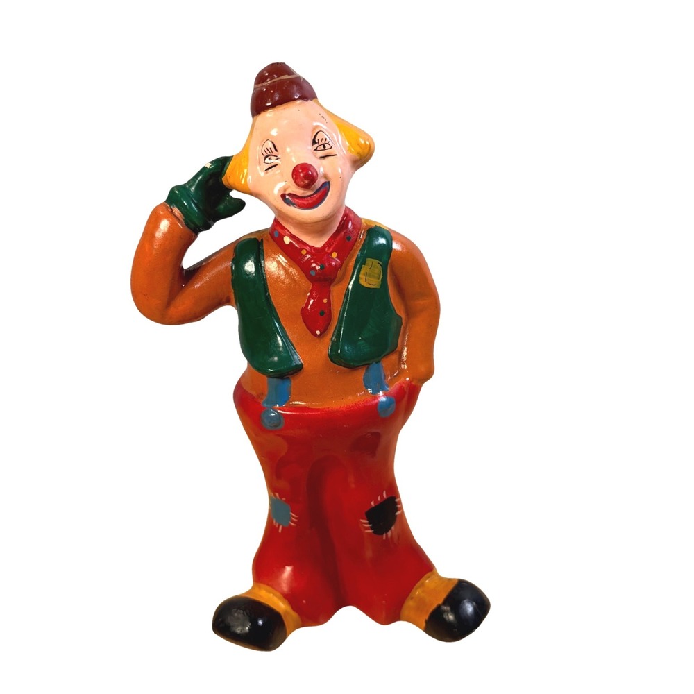 Vtg 1960s‎ Chalkware Hobo Clown Figurine Circus Carnival Painted MCM Kitschy
